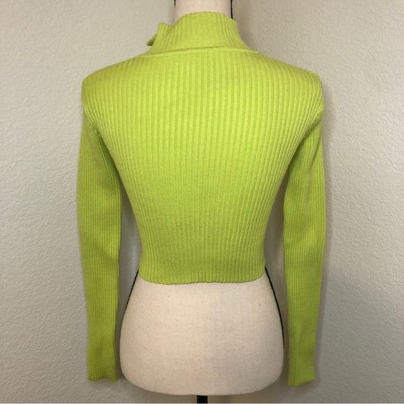 Tictoc Neon Green Ribbed Half Zip Cropped Sweater Size Medium - Picture 3 of 9